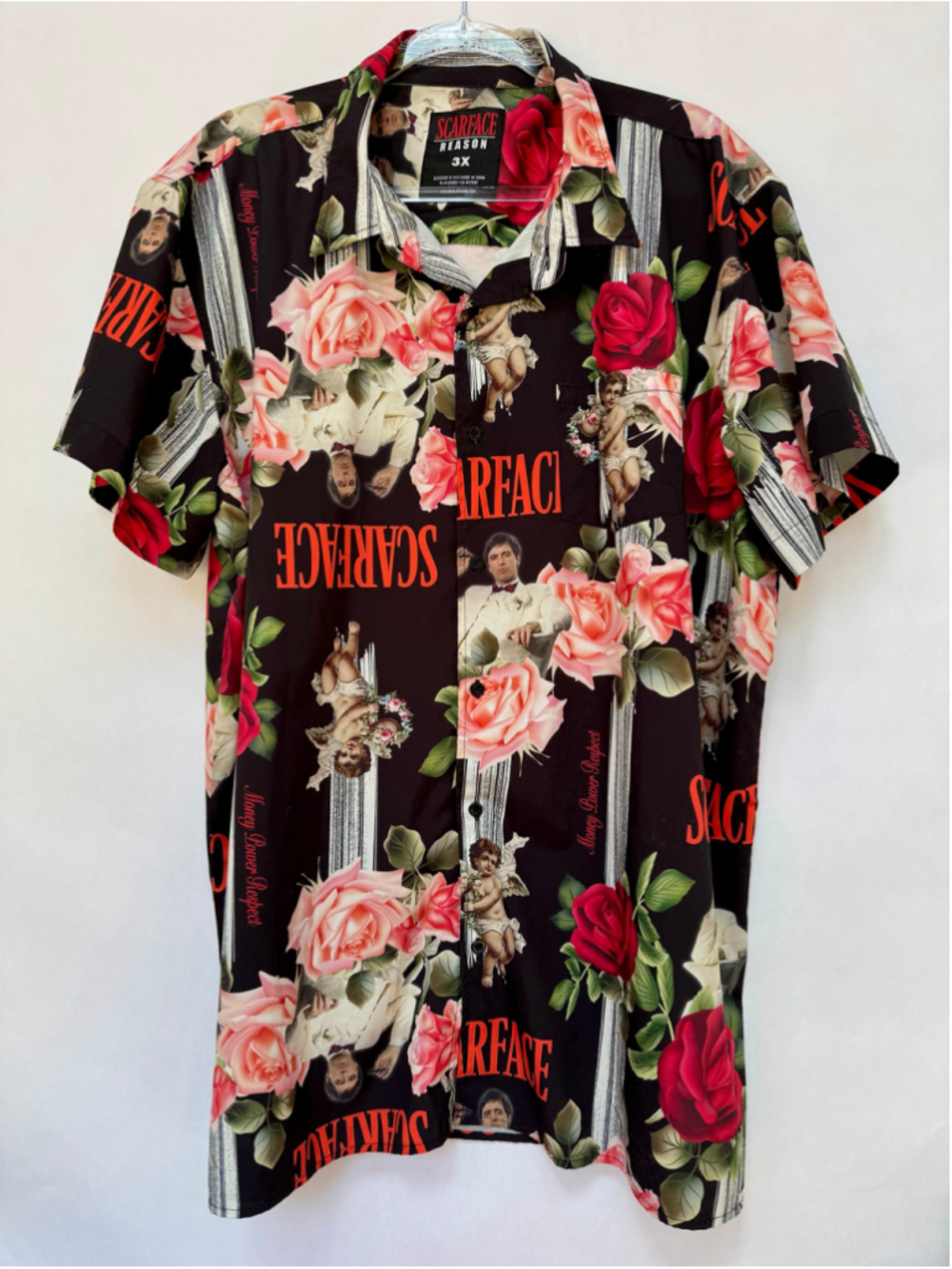 Scarface Reason Men's 3X Tony Montana Floral Button-Up Shirt Black